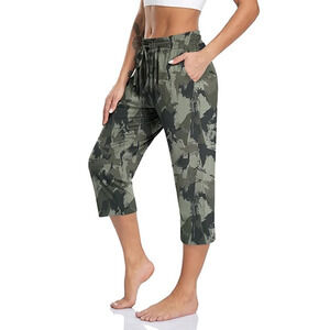 Camo Capri Yoga Pants, Loose Soft Drawstring